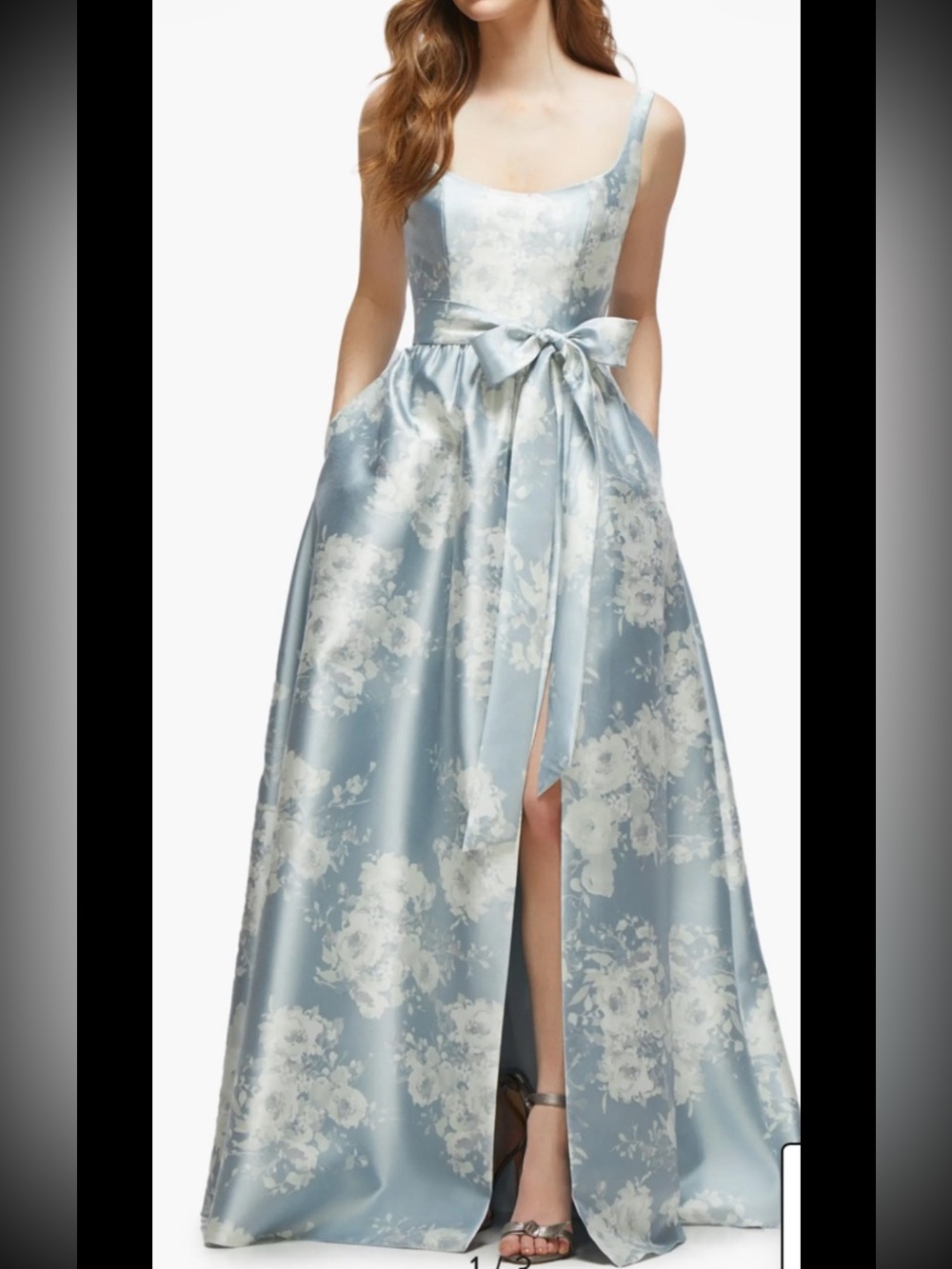 Dessy Collection Light Blue and White Floral Maxi Dress *****NO BELT****